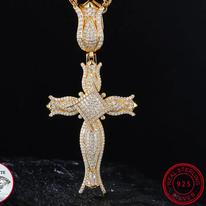 Authentic TUHE Unisex Cross Pendants Necklaces Ice Out Big Pendants For Men Rapper Hip Hop Jewelry Gold Silver Color Men Gift