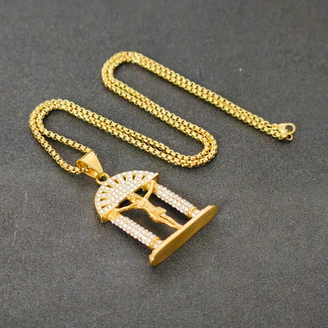 Authentic Religious Small Jesus Cross Pendant Men Gold Silver Black Color Stainless Steel AAA CZ Necklace For Women Prayer Jewelry Gift