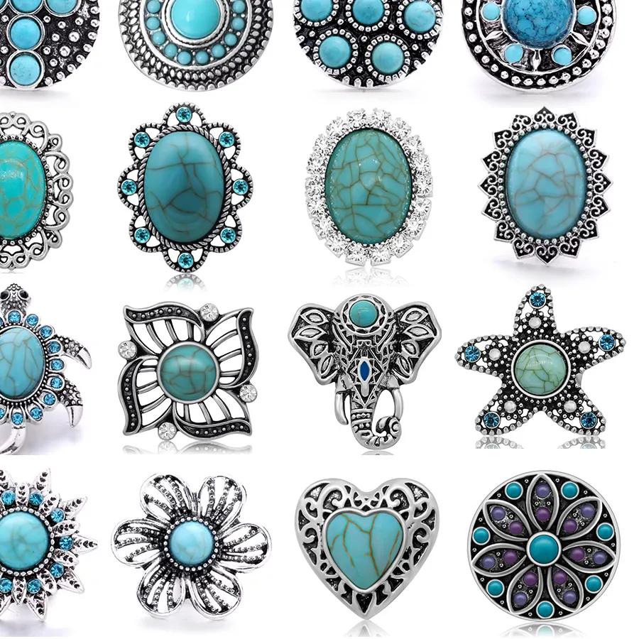 Authentic Turquoise stone Rhinestones Animals Flowers Heart Oval beauty 18mm snap buttons for 18mm snap jewelry Accessories Women
