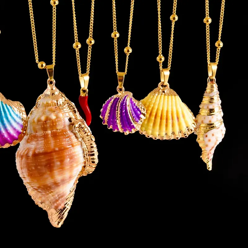 Authentic 1Pc Bohemia Sea Conch Natural Shell Pendant Women Necklaces DIY Lucky Cornicello Italian Chili Pepper Aesthetic Collares Jewelry