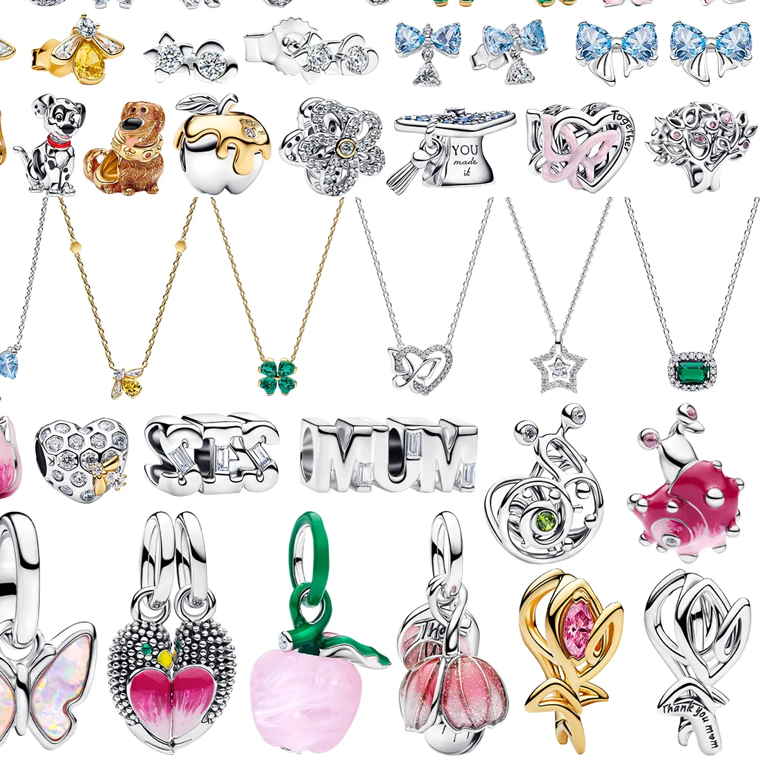 Authentic The Enchanted Garden: S925 Silver Plated Butterfly Flower Clover Heart Lotus Bee Dog Apple Earrings Charm Pendant Necklace Gem Bracelet