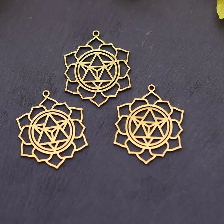 Authentic 3pcs Lotus Throne Line Hexagram Charms Pendant DIY Craft Necklace Bracelets Jewelry Making Yogo Flower Stainless Steel Materials