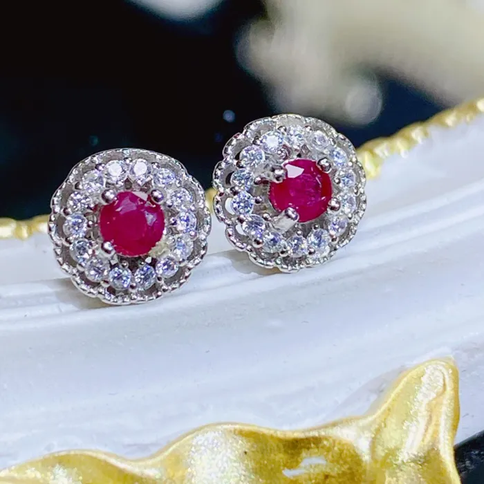 Authentic Natural Ruby earrings for women silver 925 jewelry luxury gem stones 18k gold plated free shiping items