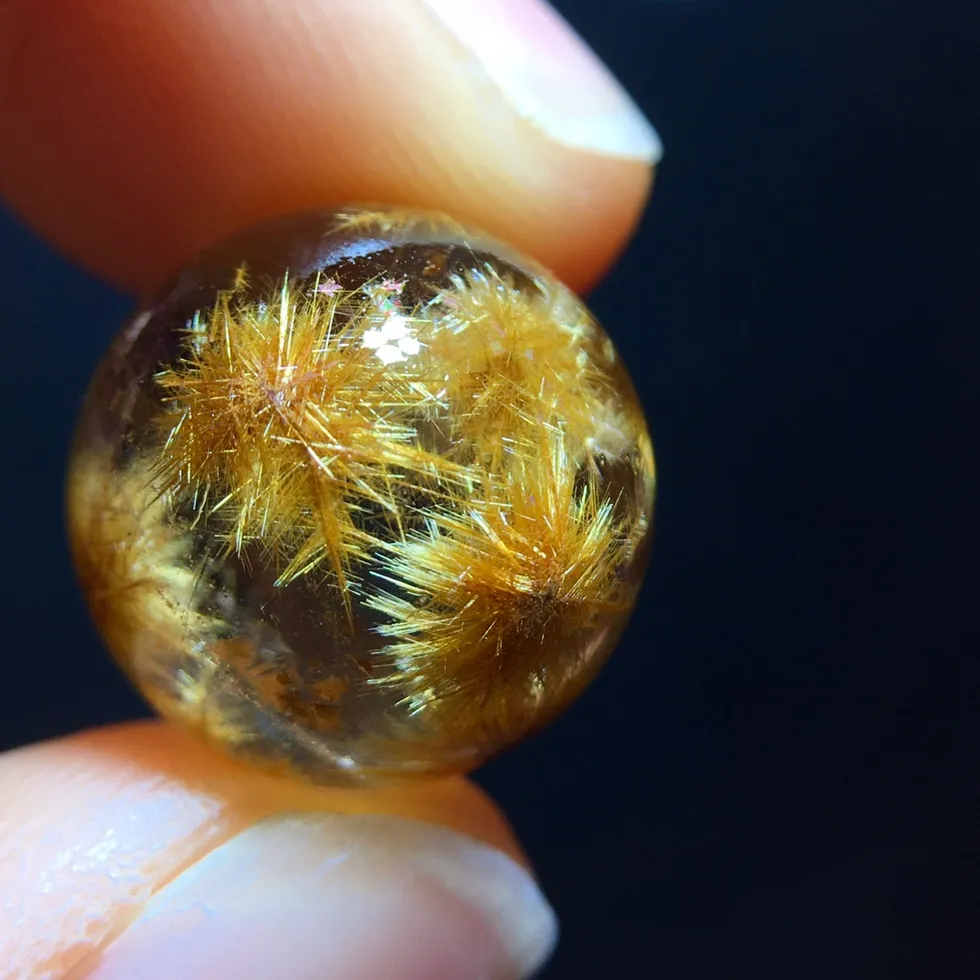 Authentic Natural Gold Rutilated Quartz Flower Pendant 14mm Rutilated Round Jewelry Men Women Brazil AAAAAAA