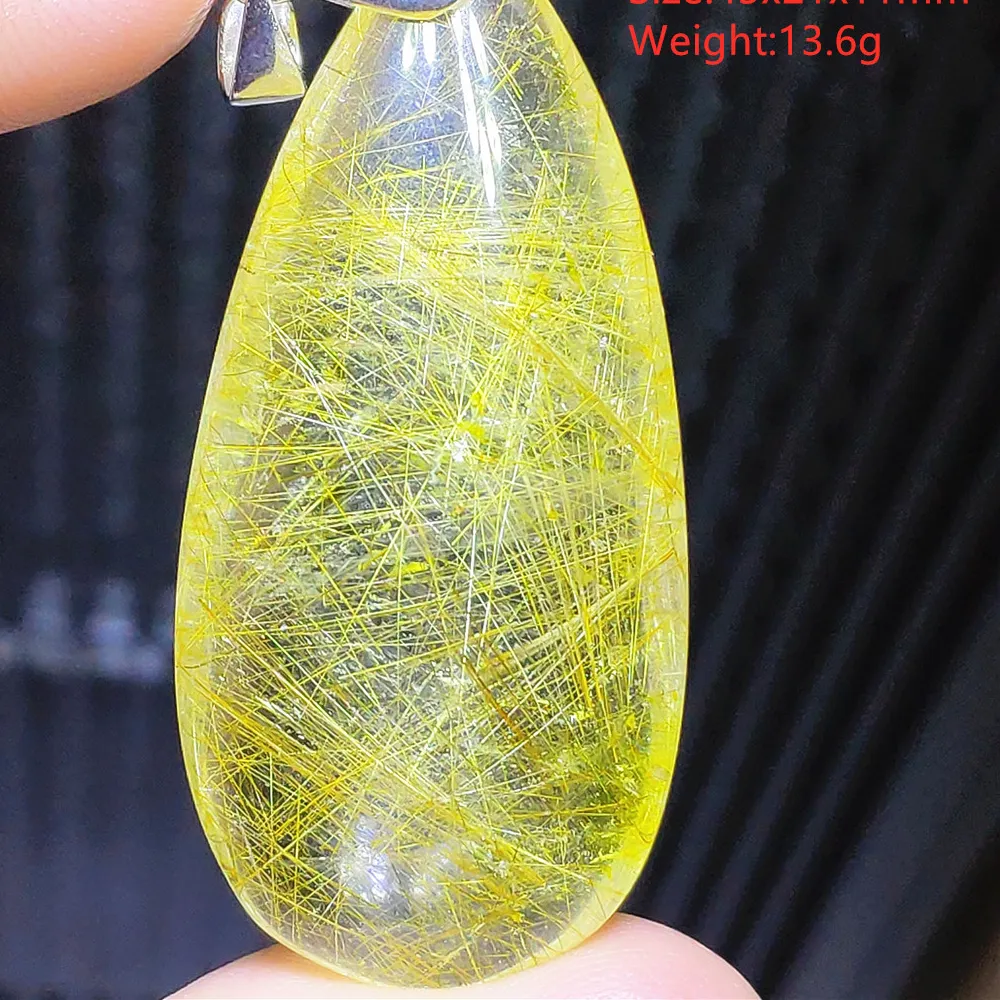 Authentic Natural Gold Rutilated Quartz Pendant Necklace Best Gift Water Drop Wealthy Gold Rutilated Jewelry  AAAAAA