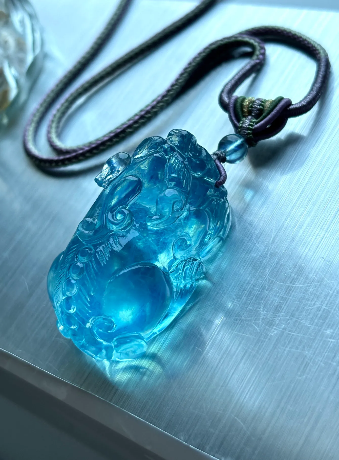 Natural Blue Aquamarine Quartz Pendant Brazil 39X22Mm Pi Xiu Jewelry 18K Gold Blue Aquamarine Oval Necklace Aaaaa