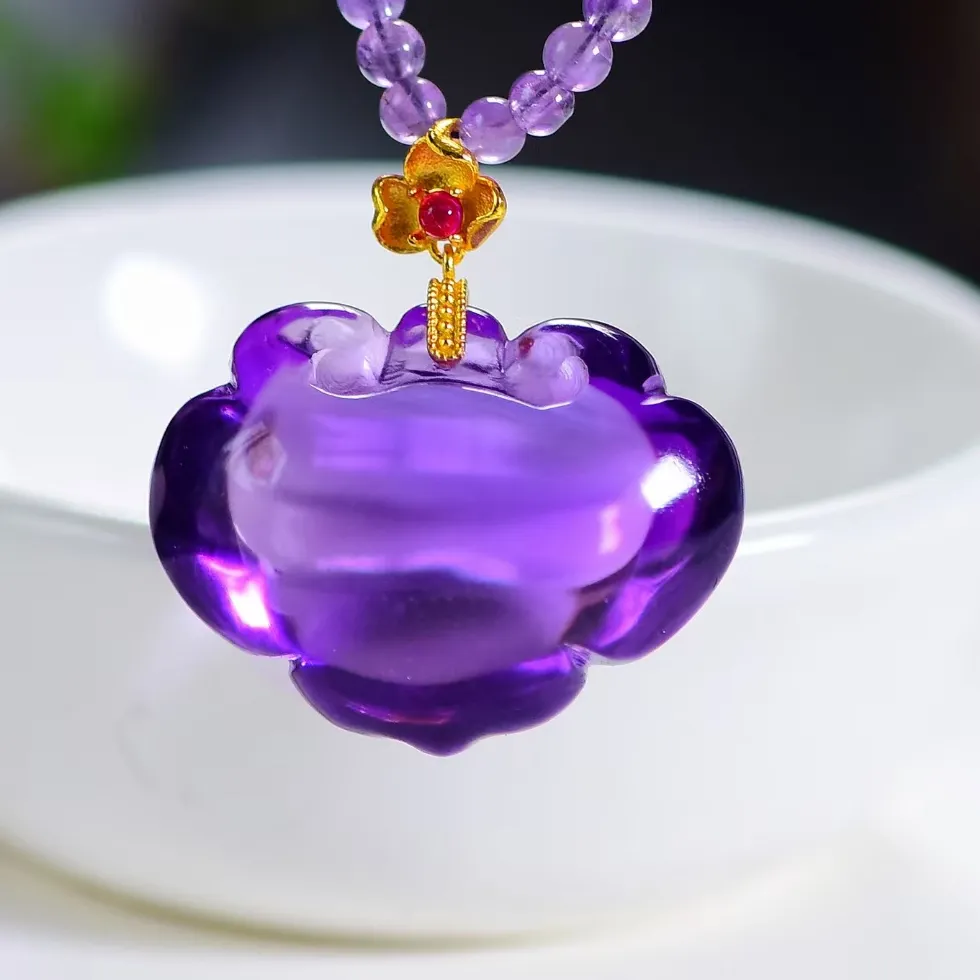 Authentic Natural Purple Amethyst Quartz Pendant Women Men Safe Lock 27.6*20.8*15.4mm Amethyst Fashion Necklace Jewelry AAAAA