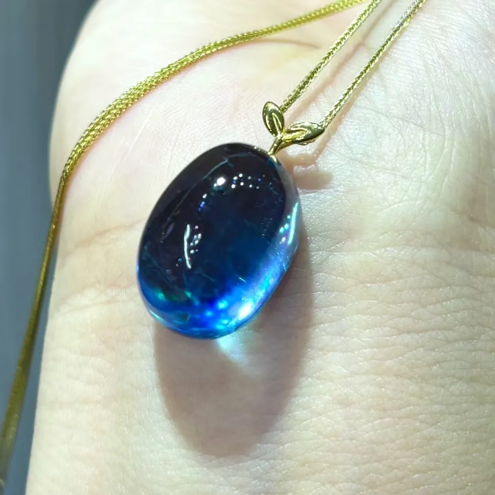 Authentic Natural Blue Aquamarine Pendant 20x13mm Oval Big Size 18K Gold Aquamarine Brazil Jewelry Women Fashion Jewelry AAAAAAA