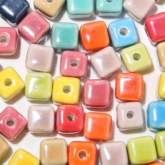 Authentic 10pcs Fashion Colors 6mm Square Beads Cube Ceramic Decorative Bead DIY 2mm Hole Bead Handmade Porcelain Bead For Jewelry Making