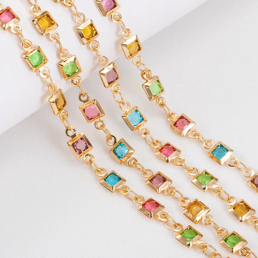Authentic 1 Meter Bohemian Square Crystal Bead Chain for DIY Necklace Bracelet Jewelry Making Supplies