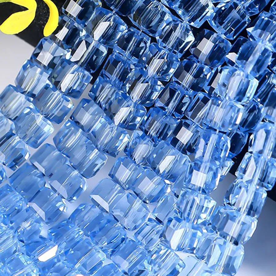 Authentic 4mm 6mm 8mm Faceted Clear Blue Cube Loose Beads For Jewelry Making Square Bead DIY Bracelet Clear Cube Bead Strands F6