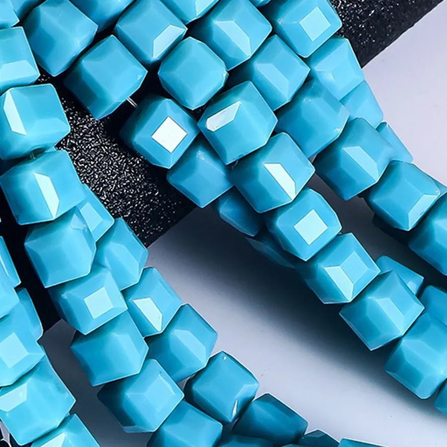 Authentic 4mm 6mm 8mm Cube Square Faceted Blue Crystal Style Glass Loose Beads Lot for Jewelry Accessorie Bead Strands for Necklace CF15