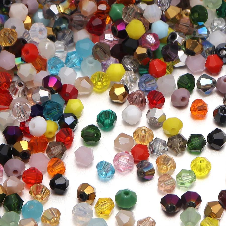 Authentic 200pcs 4mm Colorful Shiny Faceted Crystal Glass Beads Bicone Loose Spacer Beads DIY Bracelet Necklace Jewelry Making Supplies
