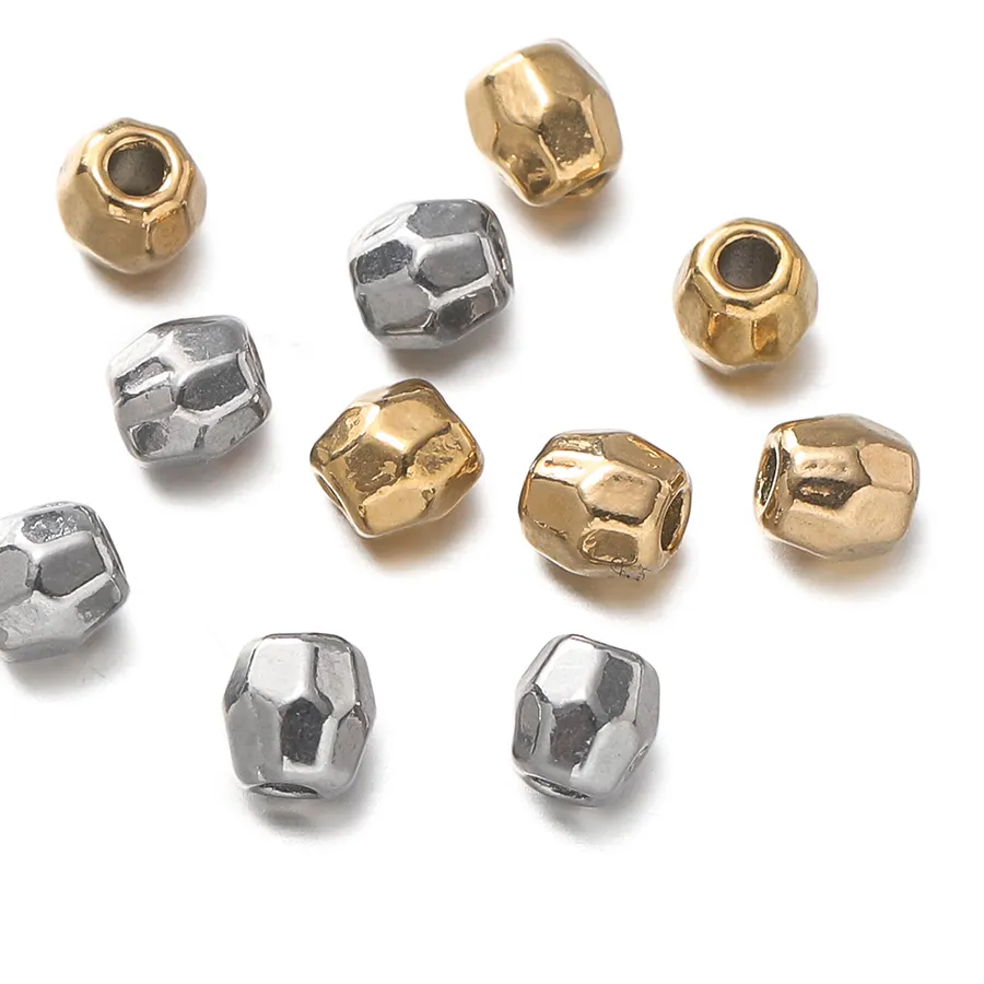 Authentic 10pcs/lot Stainless Steel Faceted Oval Cylindrical Spacer Beads Bracelet Beads Jewelry Making Supplies DIY Findings Accessories