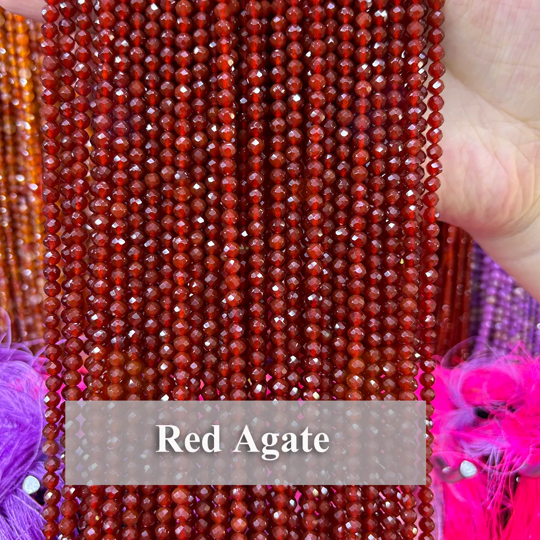 Authentic Faceted Red Agate Beads Smooth Natural Stone Round 2 3 4mm Loose Spacer Bead For DIY Bracelet Necklace Craft Jewelry Accessories