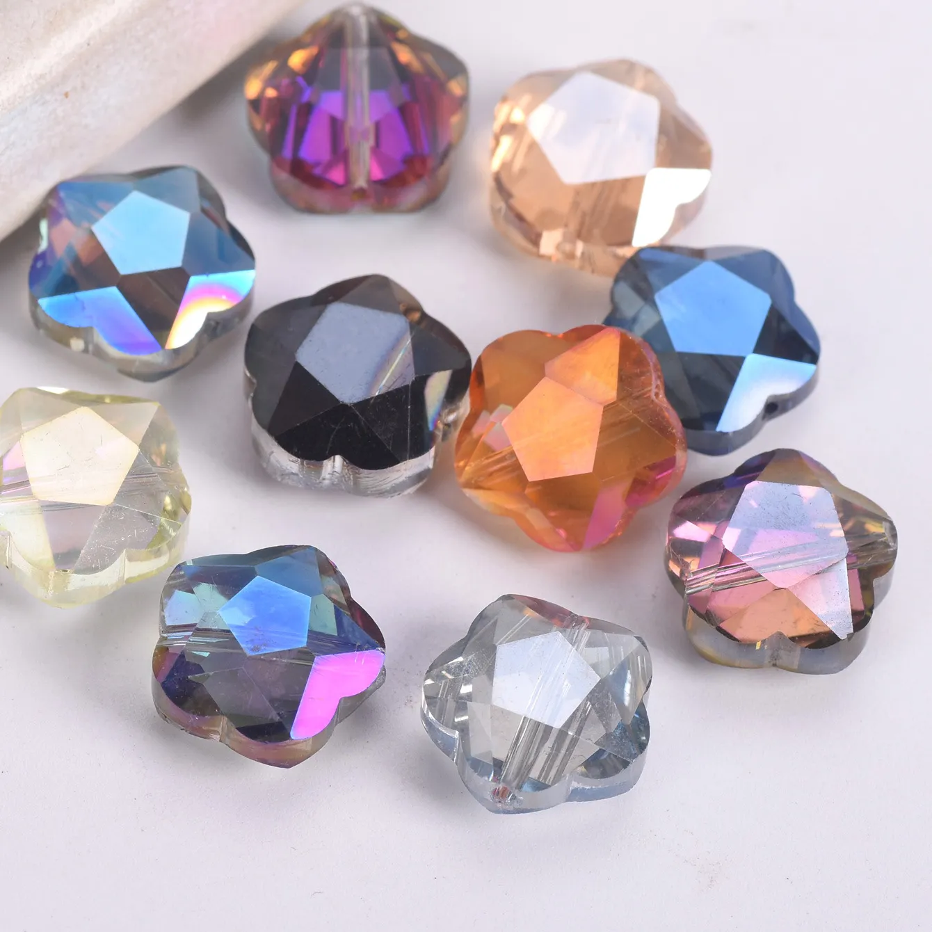 Authentic 10pcs 14mm Flower Faceted Colorful Crystal Glass Loose Crafts Beads For Jewelry Making DIY Findings