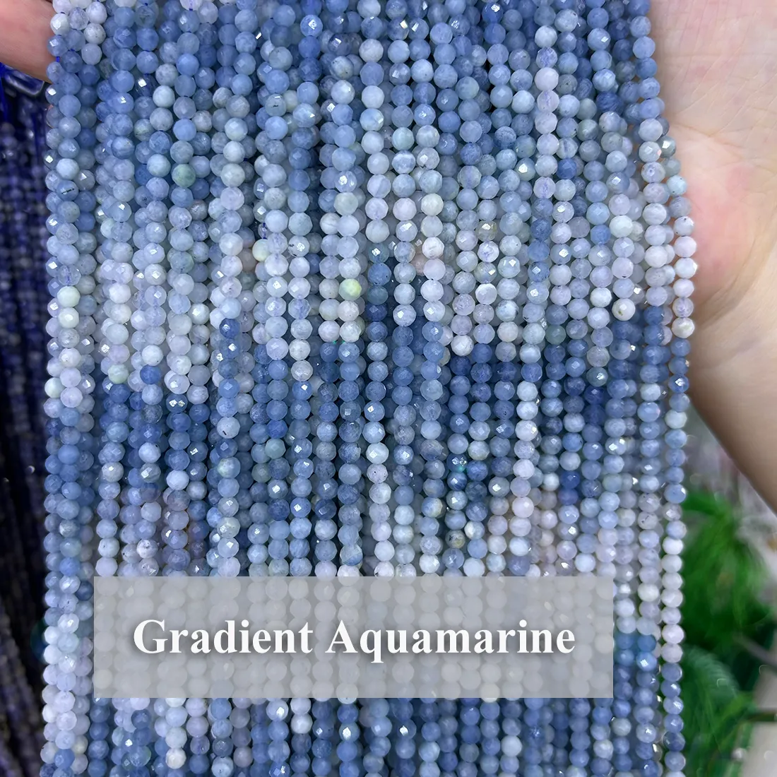 Authentic Faceted Natural Gradient Aquamarine Beads Gemstone Loose 2 3 4mm Color Beads Necklace Bracelet DIY Handmade Jewelry Accessories