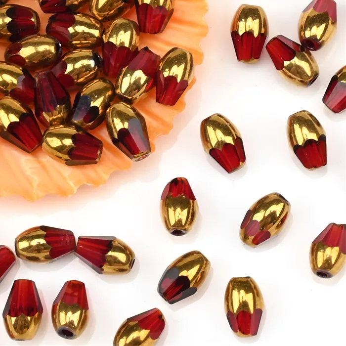 Authentic 48pcs 6*4mm Red Glass Waterdrop Beads Faceted Loose Spacer Beads for DIY Handmade Jewelry Accessories 48pcs/pack