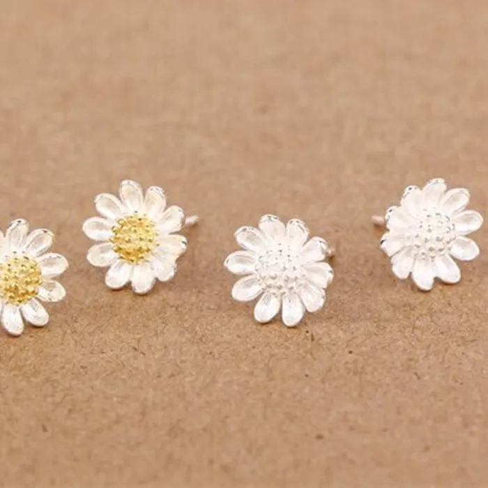 Authentic Aesthetic Beautiful 925 Sterling Silver Jewelry Fine Sunflower Small Daisy Earrings E255