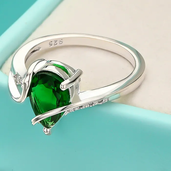 Authentic Beautiful 925 Sterling Silver Green Crystal Water Droplets Rings Size 7 8 Jewelry