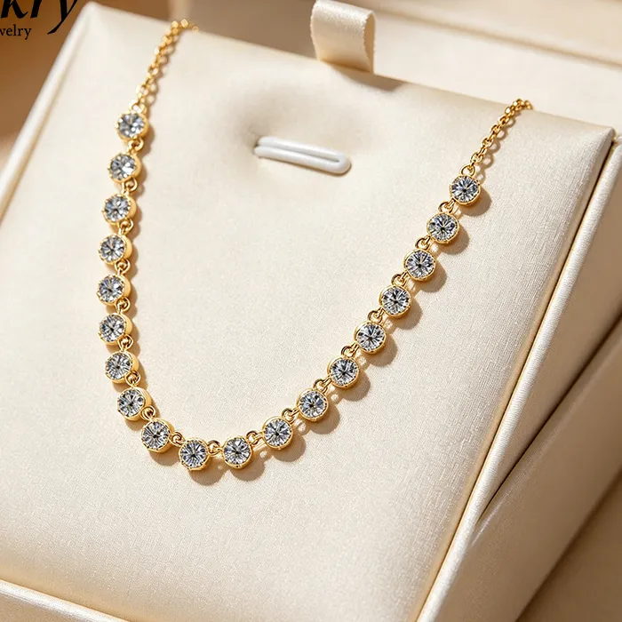 Authentic Lnkry Sparkling 3mm Round Moissanite Choker Necklace Bubble-Style Pendant Necklaces For Women Party Beautiful Jewelry Gift