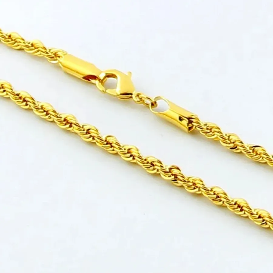 Authentic 18K Gold Beautiful 3MM Twisted Rope Twist Electroplating Necklace for Men Women Wedding designer Jewelry Christmas Gifts