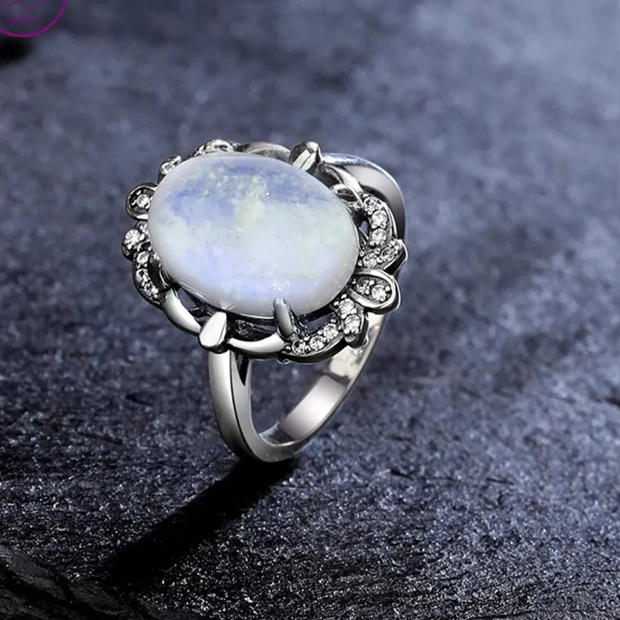 Authentic Moonstone Rings 10 14Mm Oval Natural Stone Ring Lapis Lazuli Labradorite Jewelry Birthday