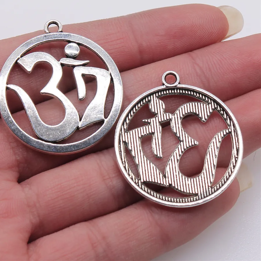 Authentic 5pcs 32x36mm Antique Silver Color Round Om Symbol Charms Pendant DIY Jewelry Materials Bulk