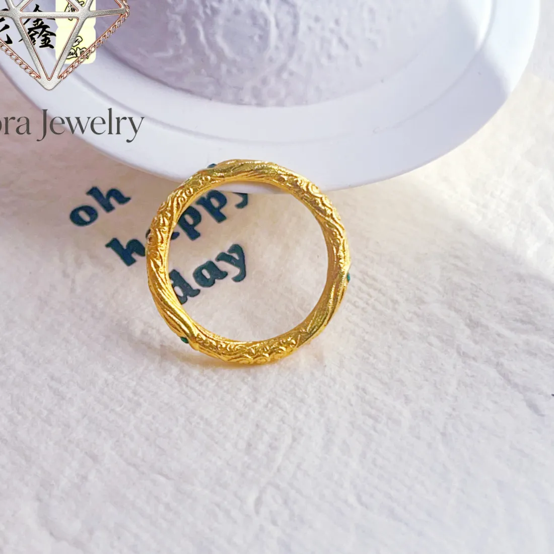 Authentic Viora Jewelry Golden Hoop Plain Ring Women's 24K Gold AU999 - Gold golden cudgel plain ring, timeless value, daily delicate jewe