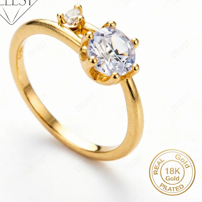 Authentic 925 Sterling Silver 18K Gold Plated Exquisite Double Diamond Frosted Plain Ring Women's Ring Wedding Party Jewelry
