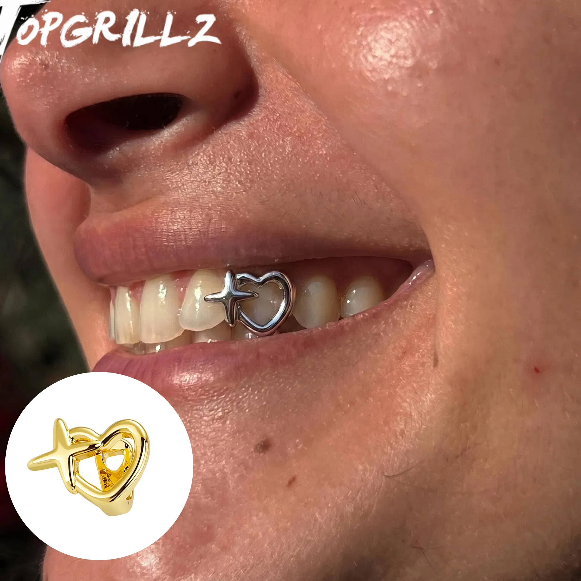 Authentic Radiant Astral Smile Gold Plated Star and Heart Tooth Talisman