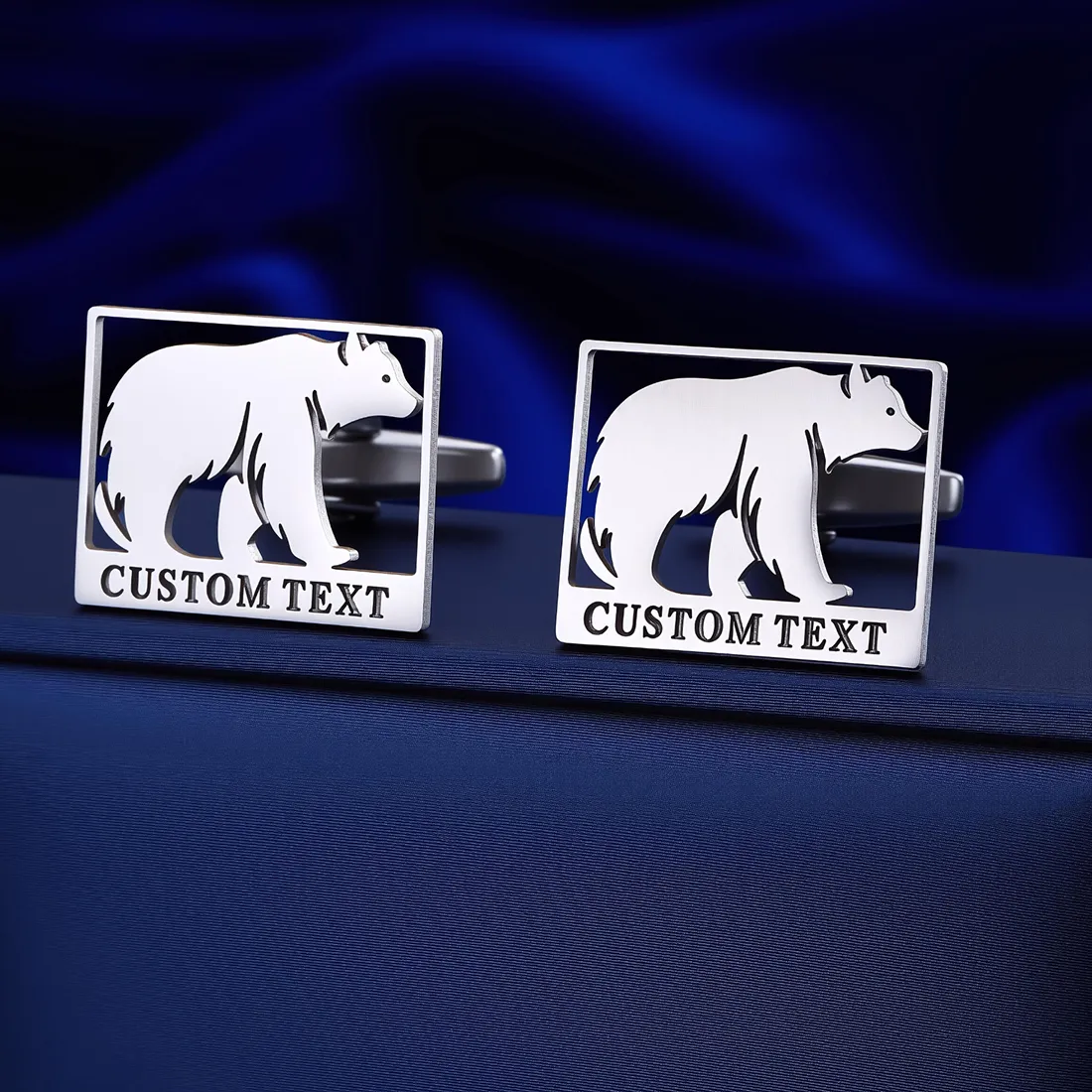 Authentic Customized Name Men Polar Bear Cufflinks Customized Suit Shirt Buttons Sports Jewelry Gifts