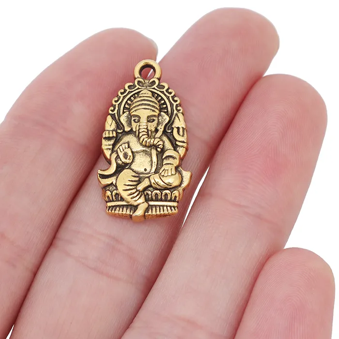 Authentic 20pcs Gold Color Ganesha Buddha Elephant Amulet Charms Pendants Beads for DIY Necklace Jewelry Making Accessories