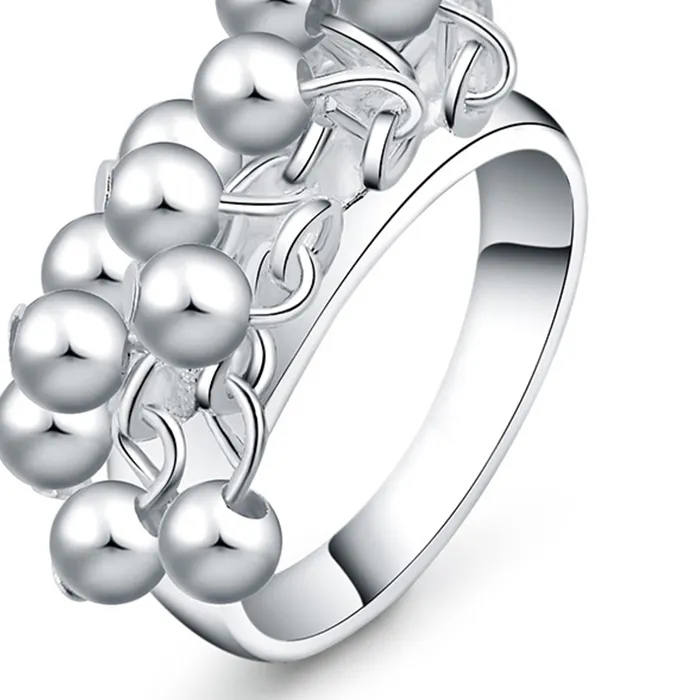 Authentic The Vintage Vine: 925 Sterling Silver Smooth Grape Beads Ring of Abundance