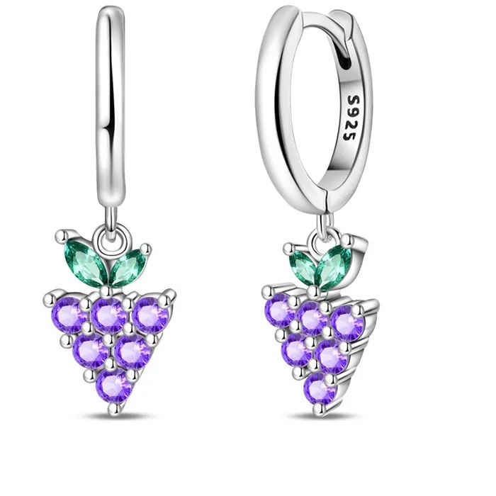 Authentic 925 Sterling Silver Hoop Earrings Sparkling CZ Zircon Summer Grape Earrings For Women Exquisite Birthday Party Jewelry Gifts