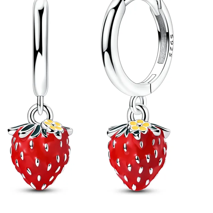 Authentic 925 Sterling Silver Earrings Delicious Strawberry Drop Earring For Anniversary Jewelry
