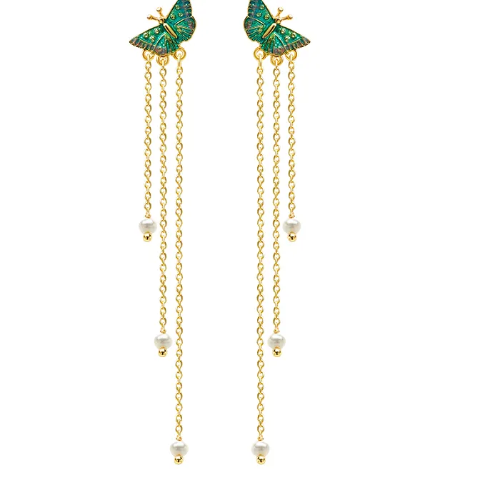 Authentic Wings Of Transformation Golden Pearl Tassel Earrings