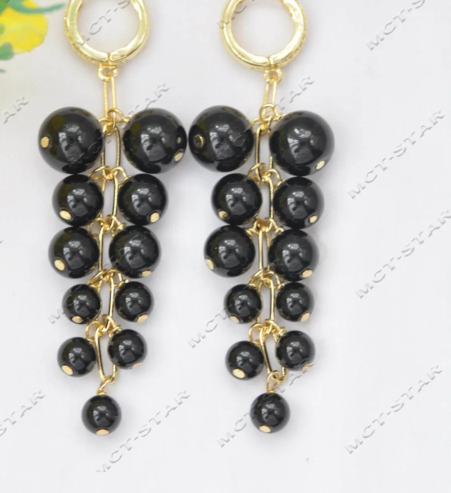 Authentic Z13587 2.5'' Black Round Agate Grapes Dangle Earring CZ Custom Jewelry