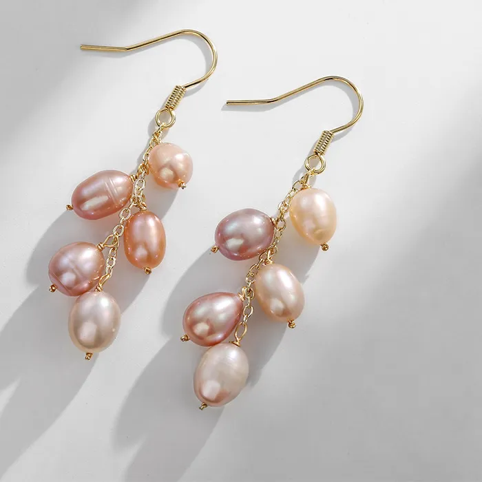 Authentic Arrivals 5- 6Mm Freshwater Pearl Drop Earrings Pink &Purple Grape Pearl Earrings Jewelry