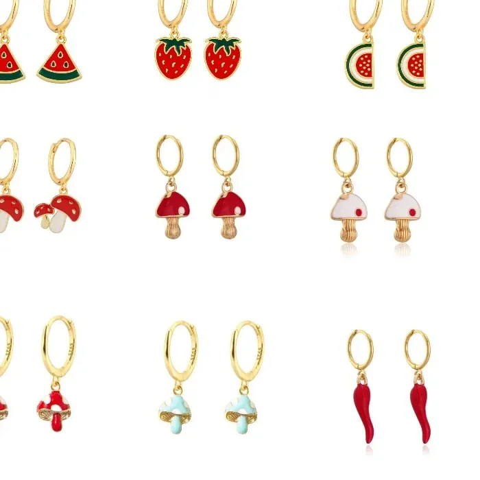 Enamel Color Mushroom Chili Watermelon Strawberry Dangle Huggies Drop Charming Earring Jewellery