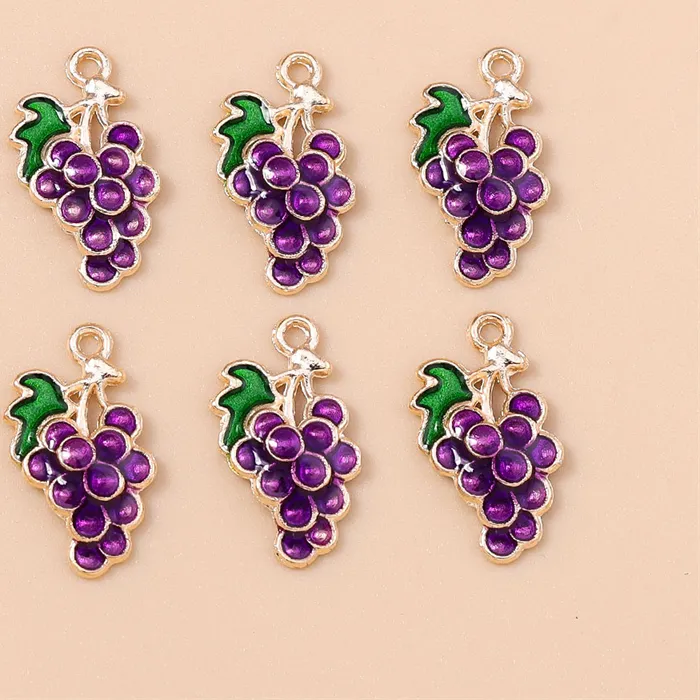 Authentic 20pcs 9x17mm Cute Enamel Fruit Grape Charms Pendants for Drop Earrings Necklaces Bracelets DIY Crafts Jewelry Making Accessories