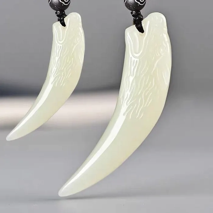 Authentic Natural Hetian White Domineering Pendant Unisex Necklace Wolf Tooth Gift for Boyfriend Trendy Jade Pen