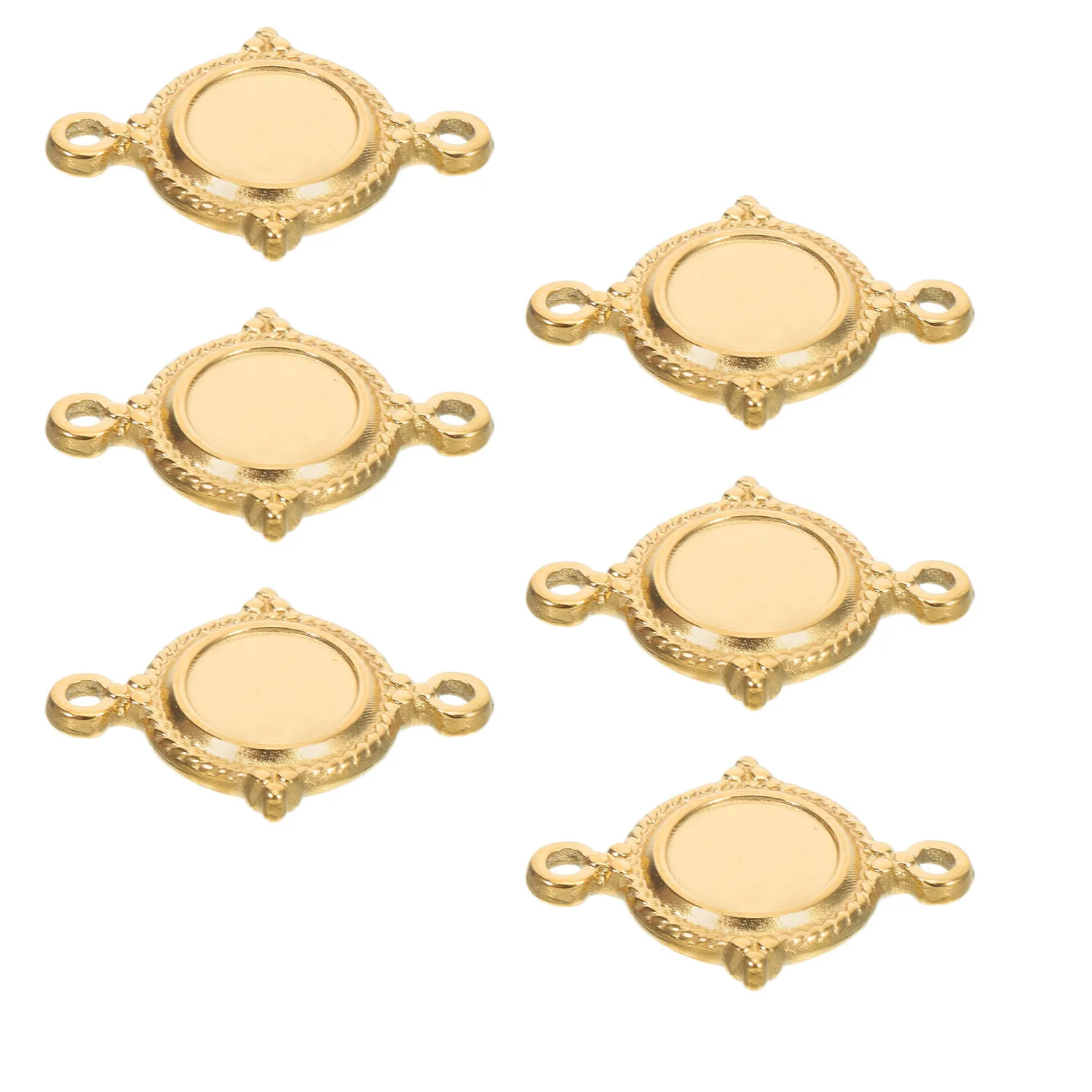 Authentic 6Pcs Gemstone Pendant Bezels Double Loop Connector Blank Bezel Pendant Trays for DIY Jewelry Memorial Keepsake