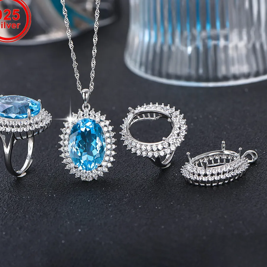 Authentic 13x18mm S925 Sterling Silver Ring Pendant Empty Setting, Classic Luxury Prong Setting for Gemstone DIY，Jewelry Making Supplies