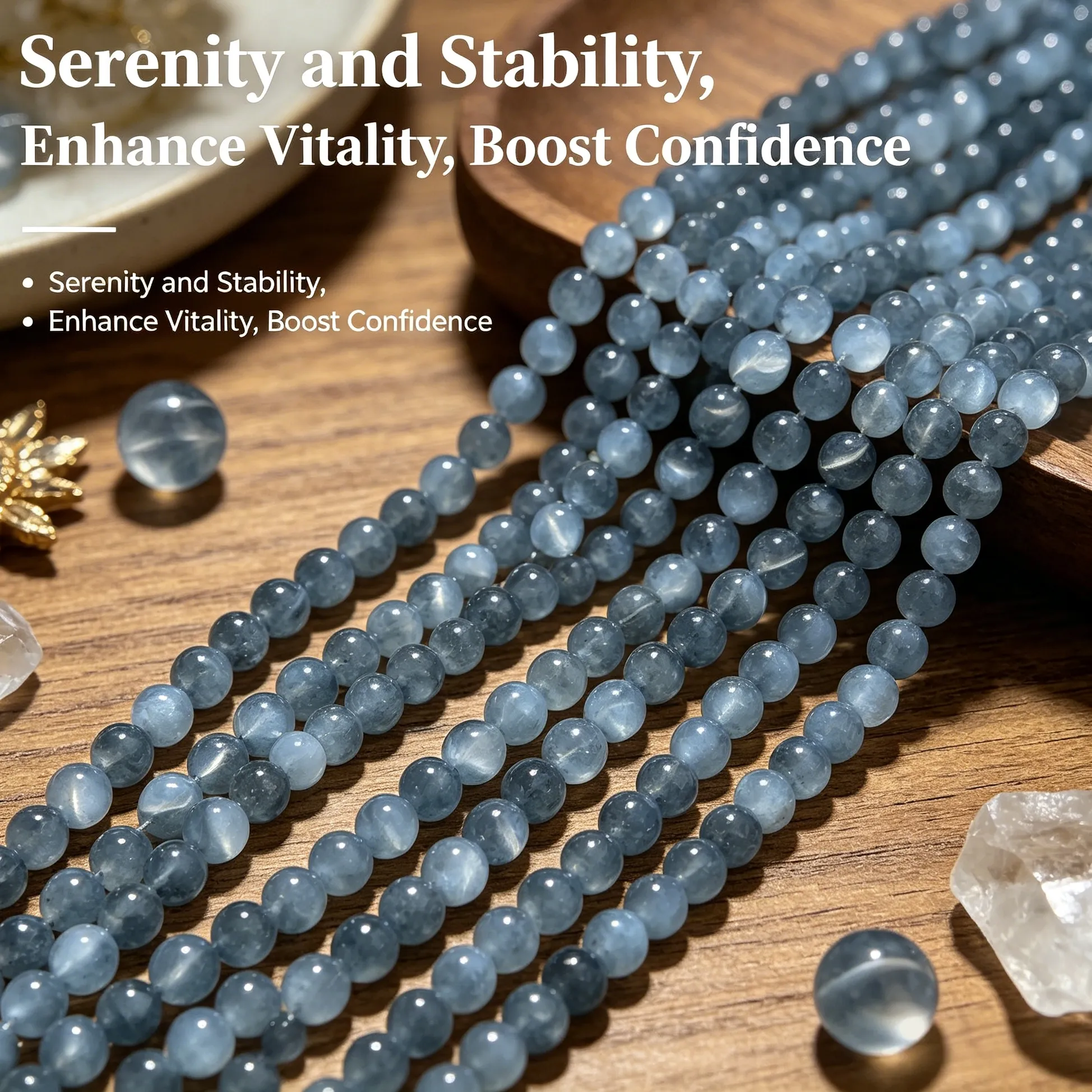 Authentic Mystical Gray Blue Cat's Eye Talisman Beads