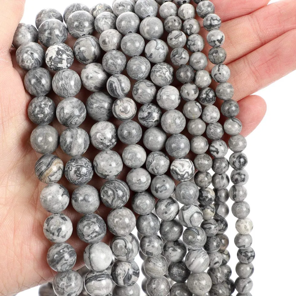 Authentic 4/6/8/10mmm Grey Crazy Lace Jasper Beads, Natural Round Semi Precious Stone Smooth Beads, for making DIY jewelry