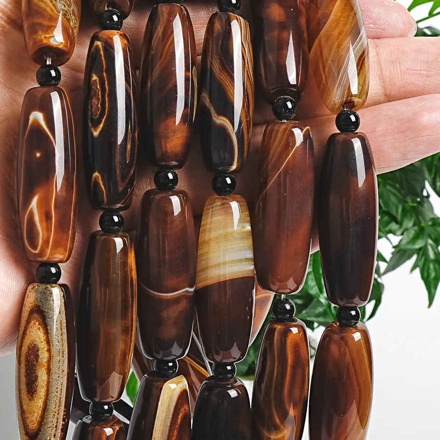 Authentic 40x14mm Brown Agate Rice Beads Loose Bulk Wholesale Natural Semi-Precious Stone Beads for Jewelry Design Handmade Crafts