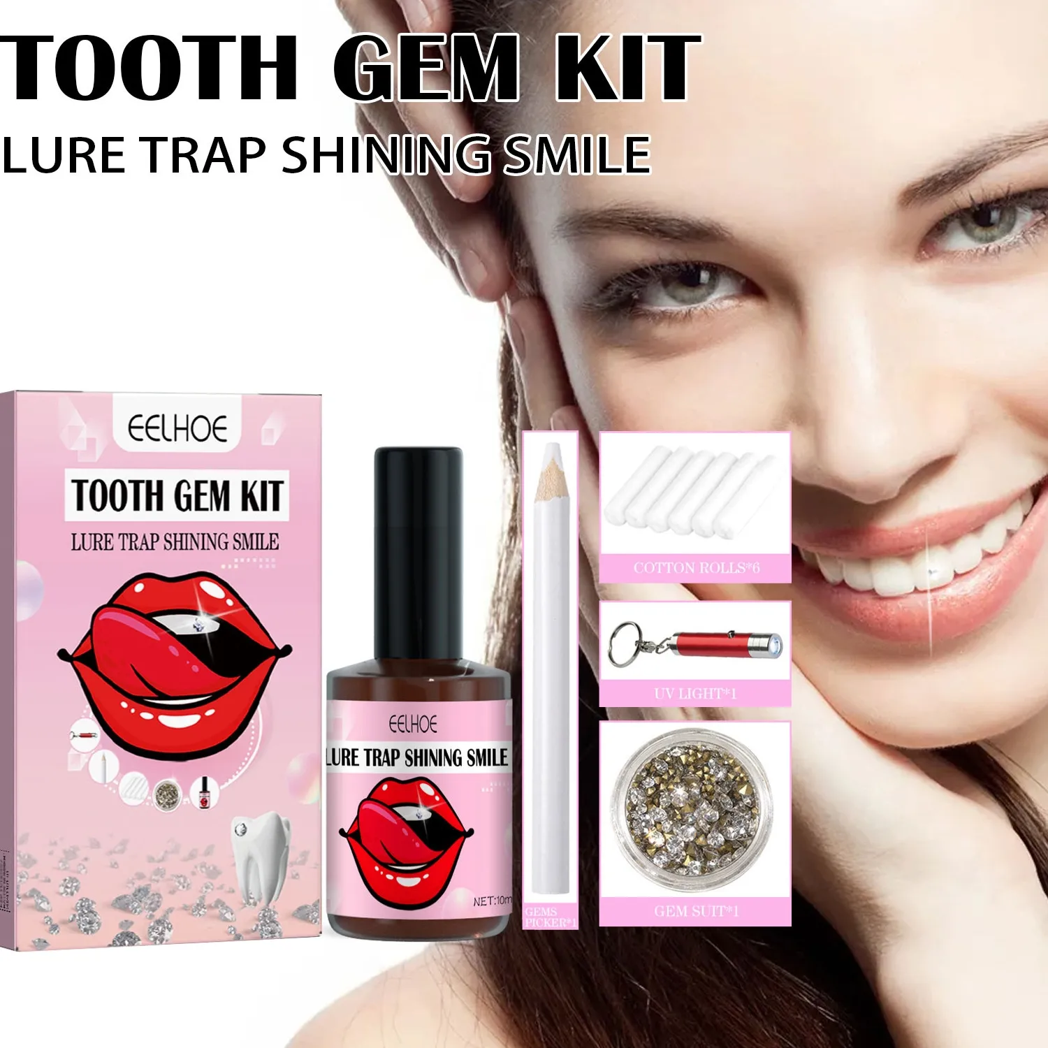 Authentic Teeth Gem Set, White Teeth Solid Gem Set Tooth Jewelry Kit DIY Teeth Gems Kit Reliable Clear Precious Stone Crystal Tooth