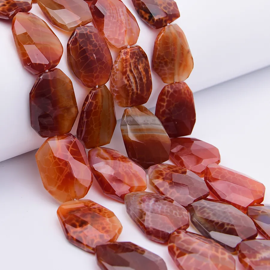 Authentic APDGG 30x40mm Large Natural Orange African Fire Agate Stone Cutting Chunky Slice Loose Beads 16'' DIY Jewelry