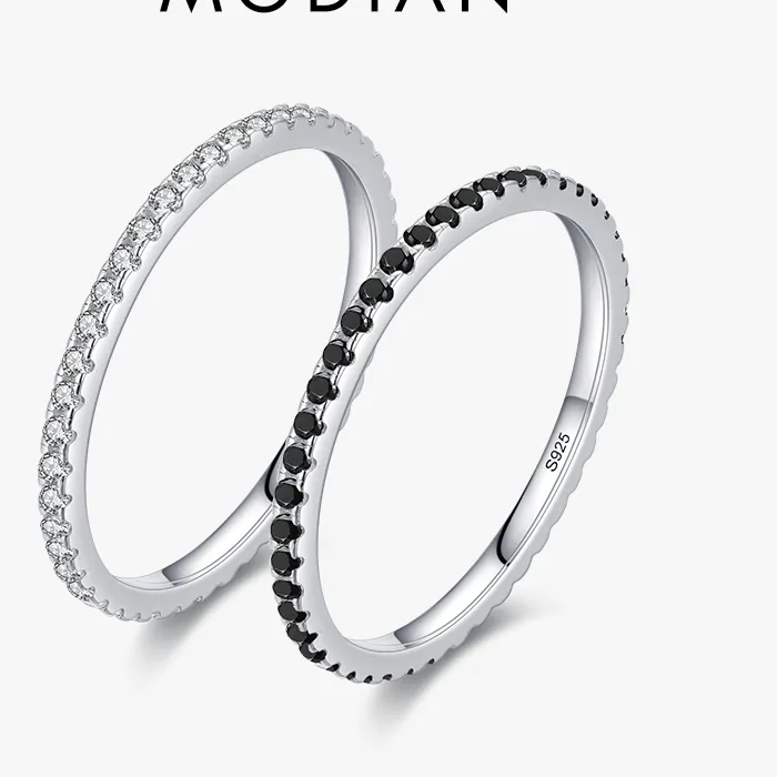 Authentic MODIAN Real Silver Black Zirconia Stackable Rings Crystal 925 Sterling Silver Finger Rings for Women Party Fine Jewelry